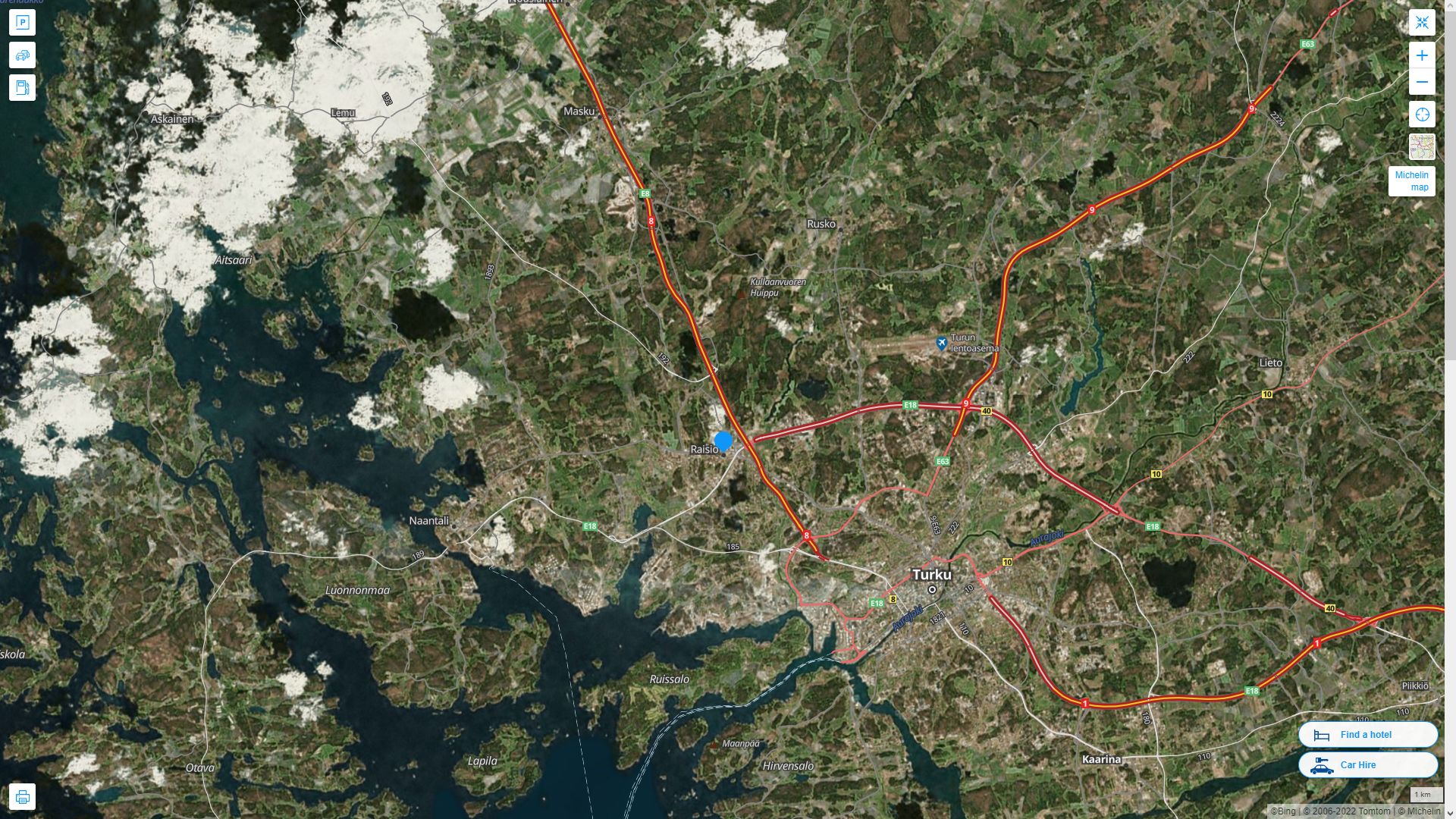 Raisio Finlande Autoroute et carte routiere avec vue satellite